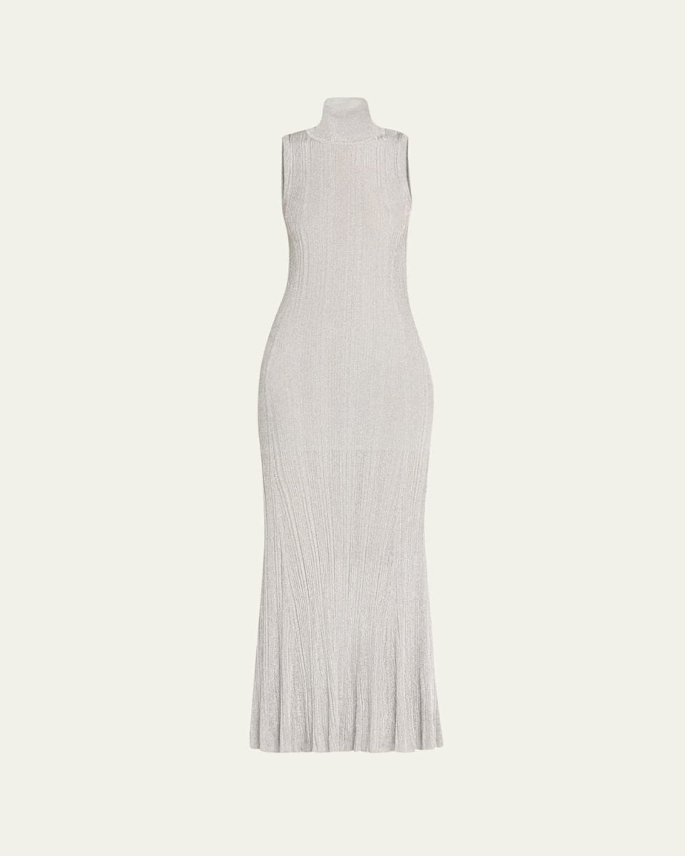 Arden Metallic Knit Turtleneck Maxi Dress